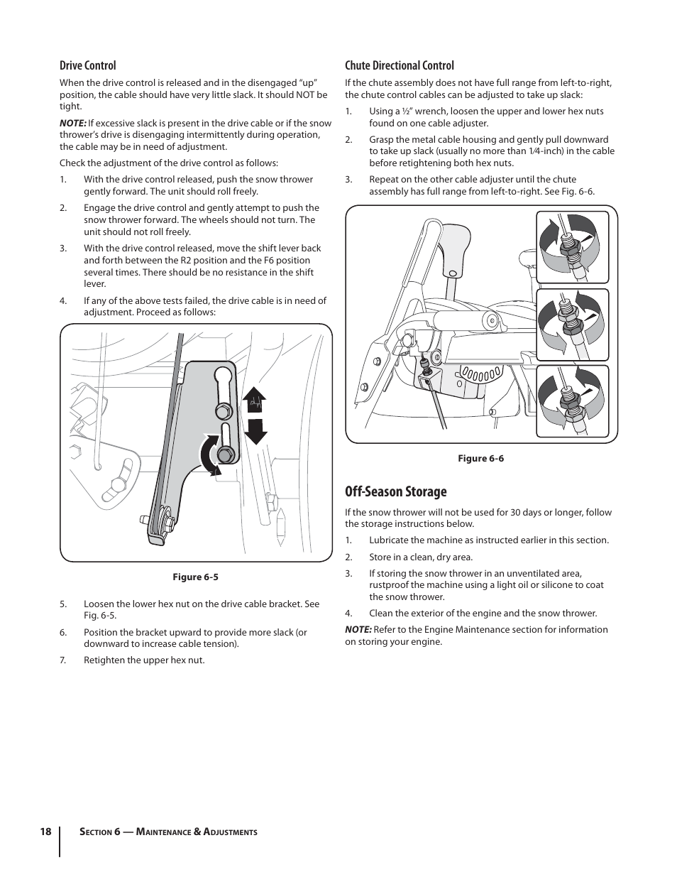 Off-season storage, Drive control, Chute directional control | MTD K Style User Manual | Page 18 / 32