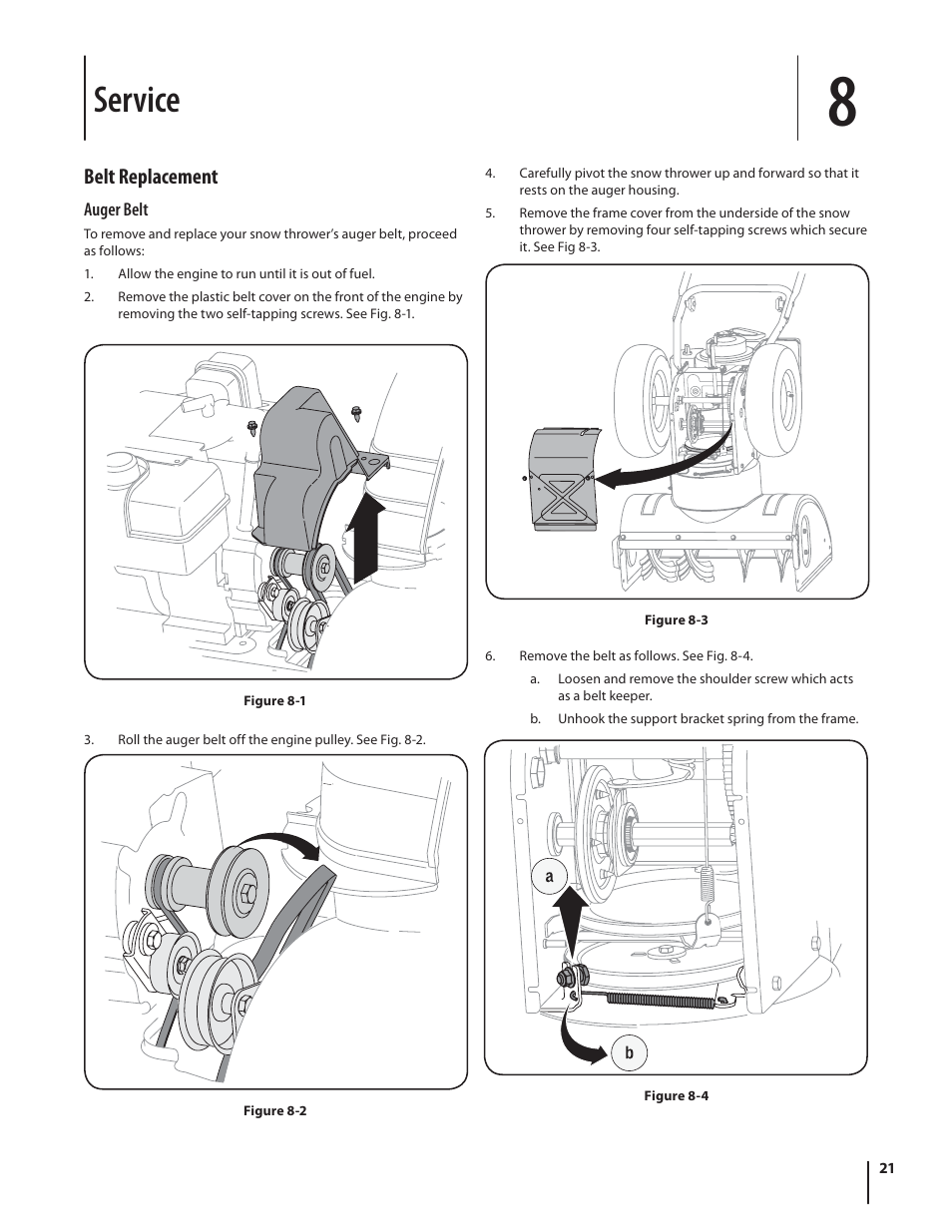 Service, Belt replacement | MTD K Style User Manual | Page 21 / 32