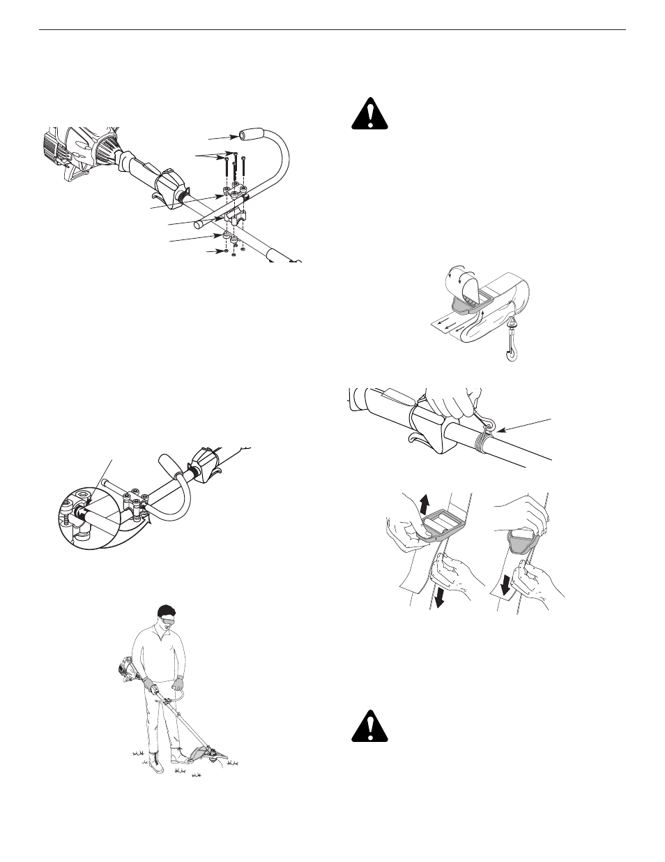 Installing and adjusting the j-handle, Remove and install the cutting attachment shield, Install the harness | MTD YM90 User Manual | Page 8 / 82