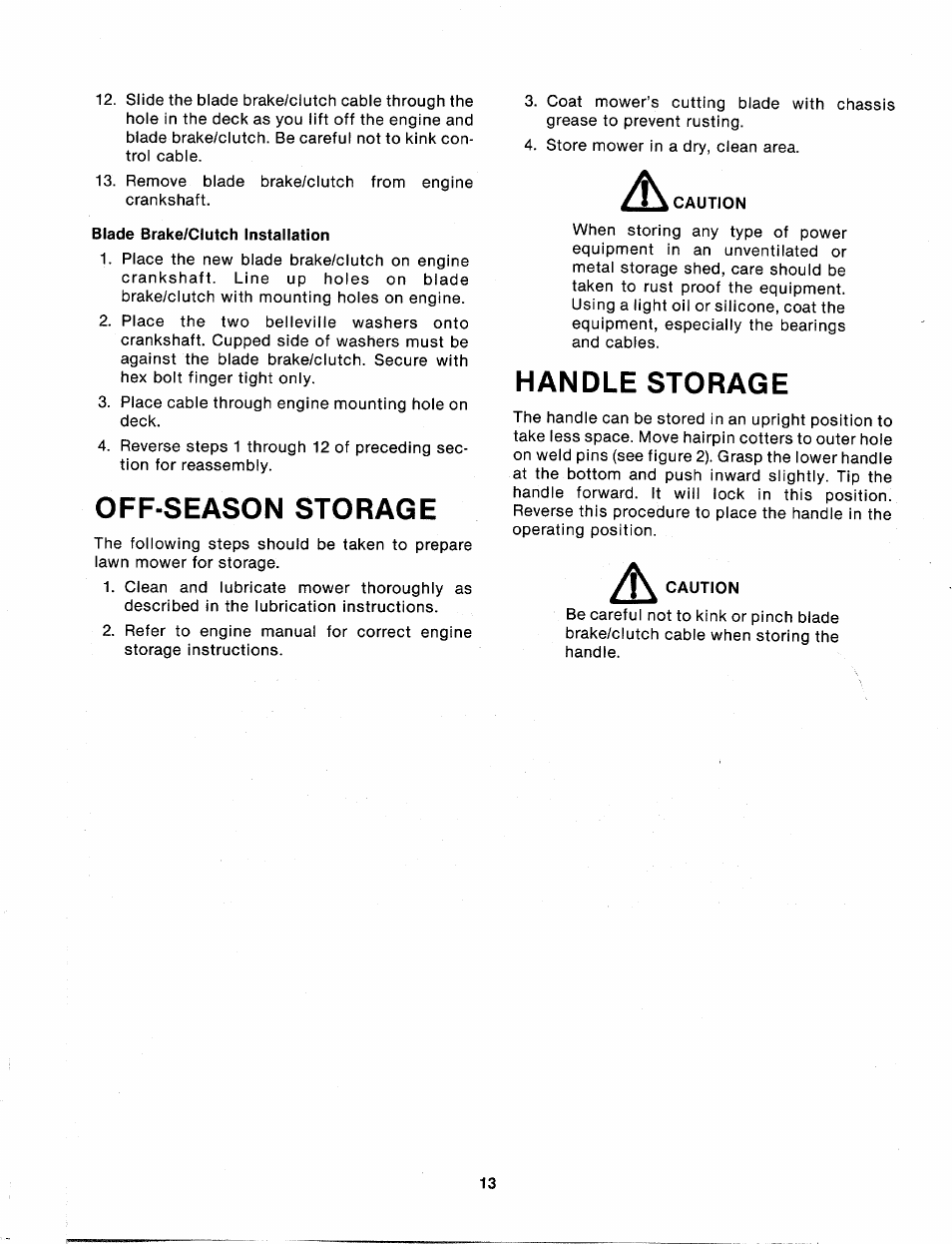 Off-season storage, Handle storage | MTD 114-074-000 User Manual | Page 13 / 19