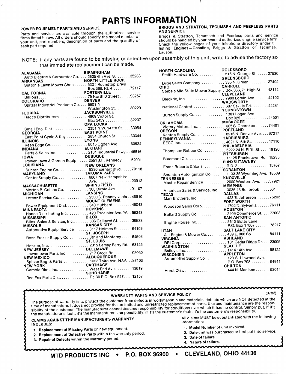 Paris information | MTD 114-074-000 User Manual | Page 19 / 19