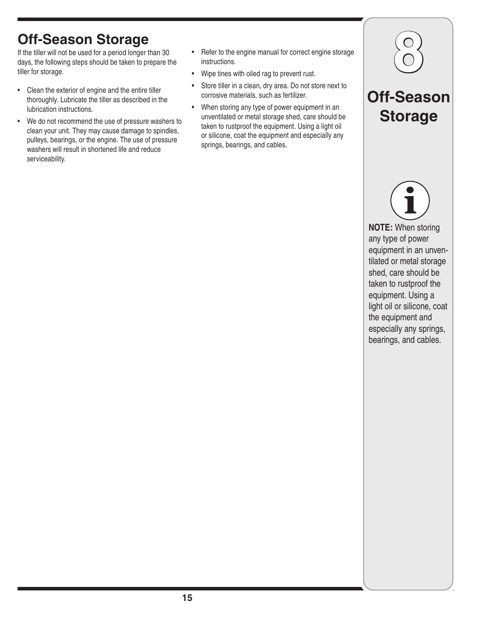 Off-season storage | MTD 240 Series User Manual | Page 15 / 20