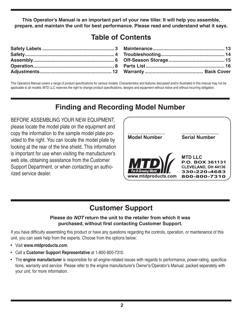 MTD 240 Series User Manual | Page 2 / 20