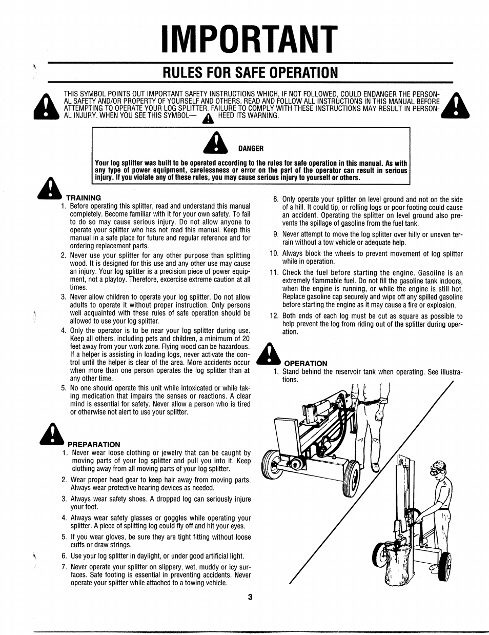 Rules for safe operation, Danger, Important | MTD 242-630-000 User Manual | Page 3 / 16