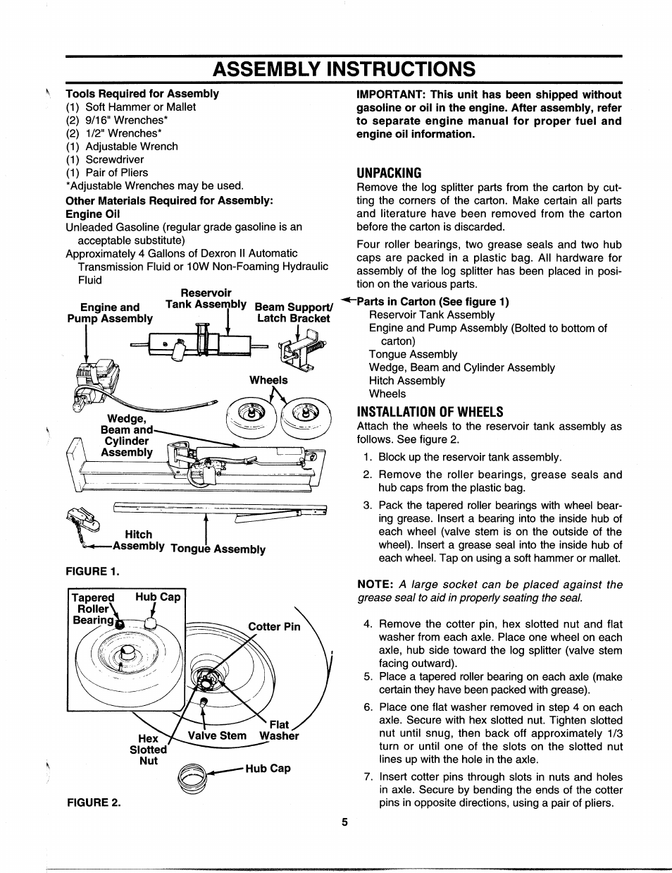 Assembly instructions, Unpacking, Installation of wheels | MTD 242-630-000 User Manual | Page 5 / 16