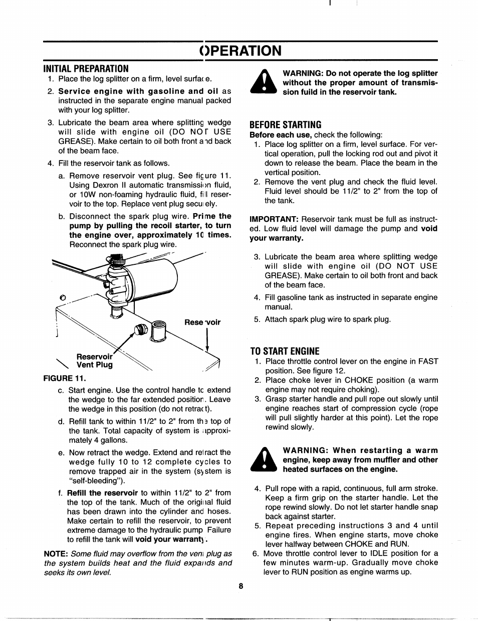 Operation, Service engine with gasoline and oil as | MTD 242-630-000 User Manual | Page 8 / 16