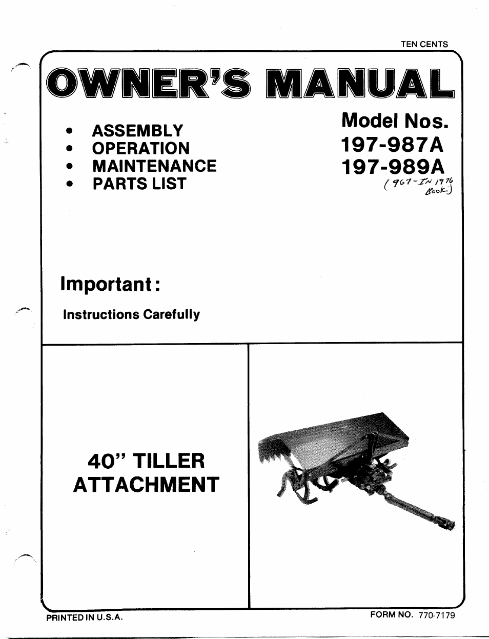 MTD 197-987A User Manual | 12 pages