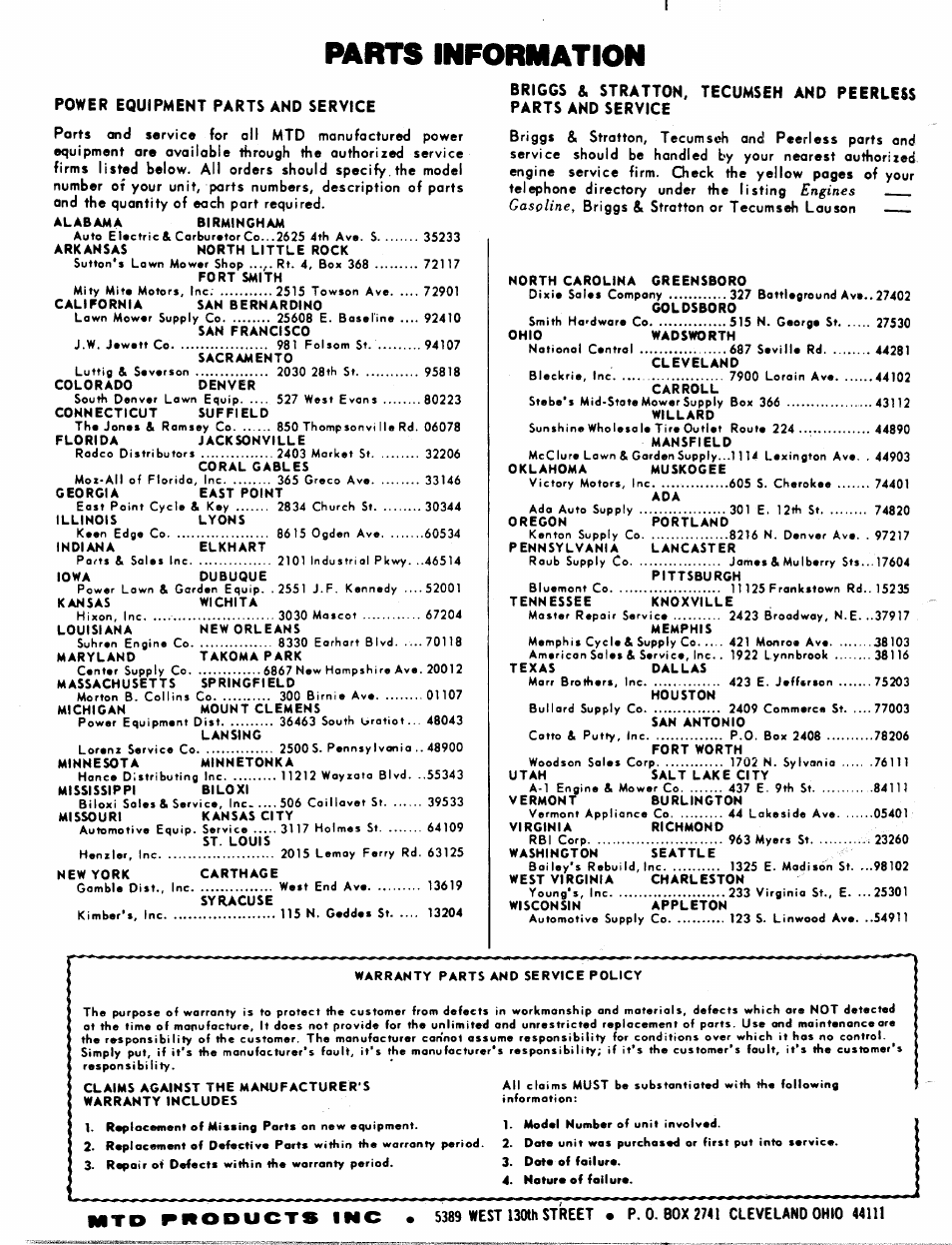 Mrts information | MTD 197-987A User Manual | Page 12 / 12
