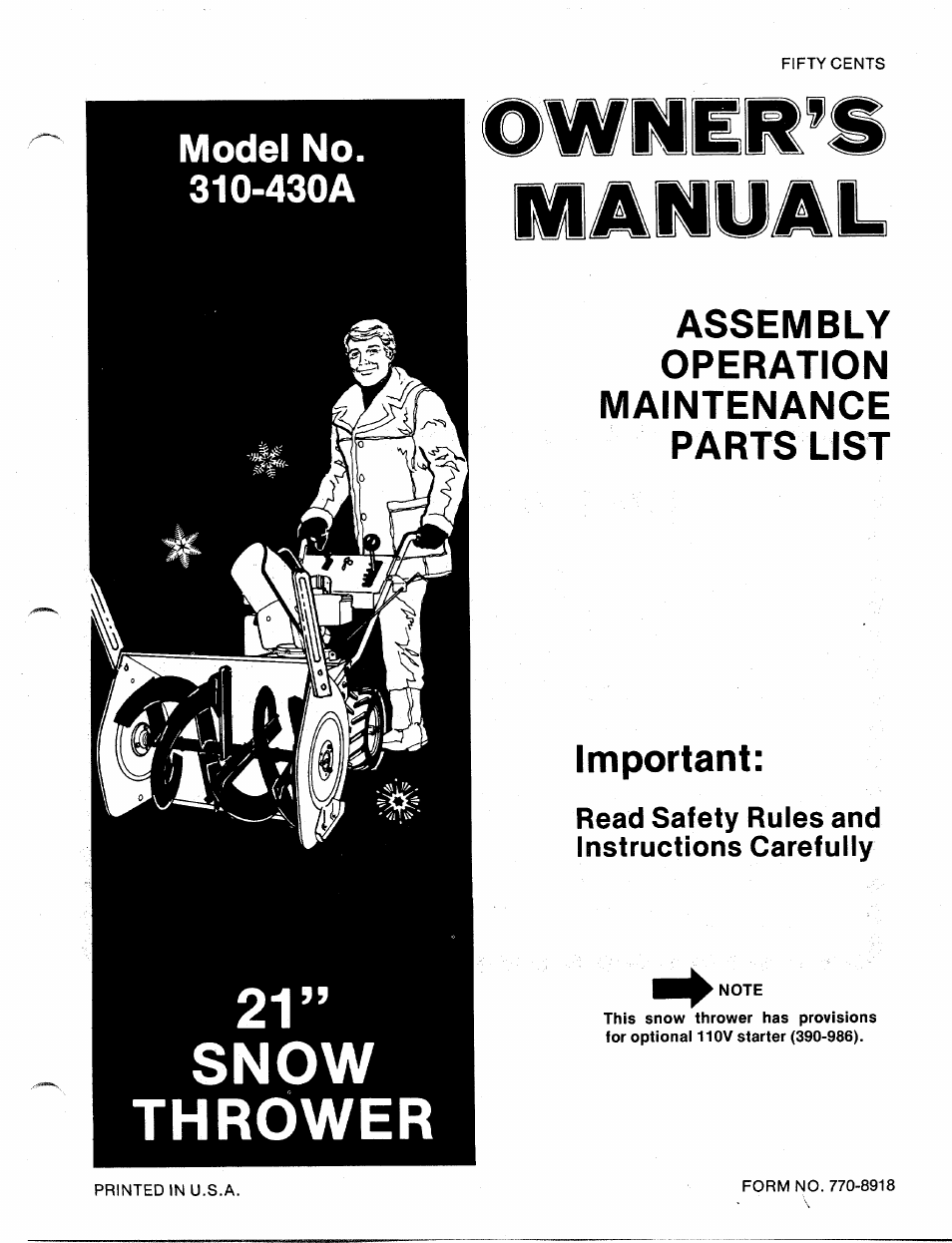 MTD 310-430A User Manual | 27 pages