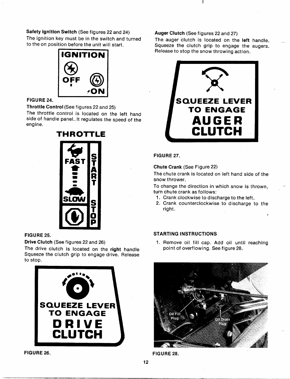Figure 27, Starting instructions, Auger clutch | MTD 310-430A User Manual | Page 12 / 27