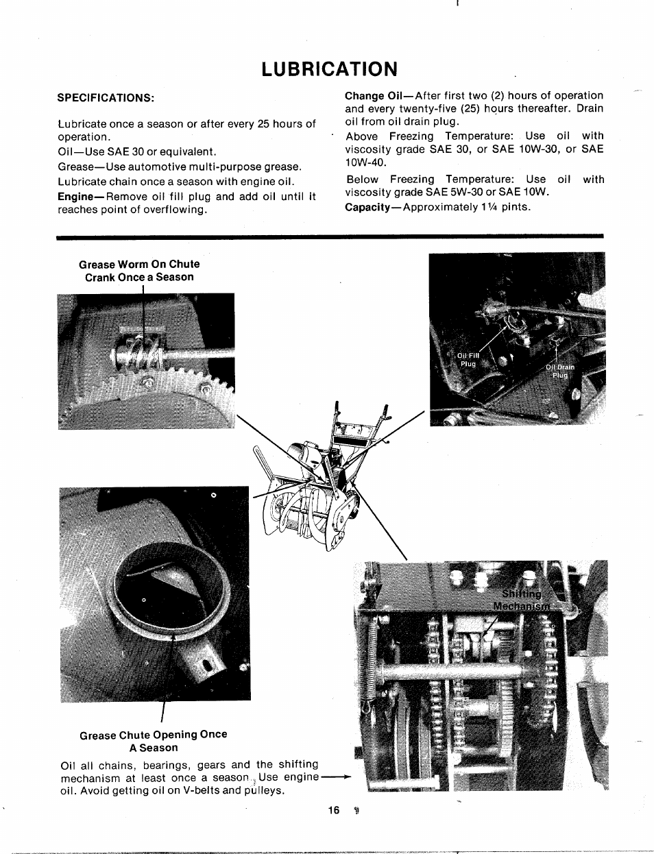 Lubrication, Specifications | MTD 310-430A User Manual | Page 16 / 27