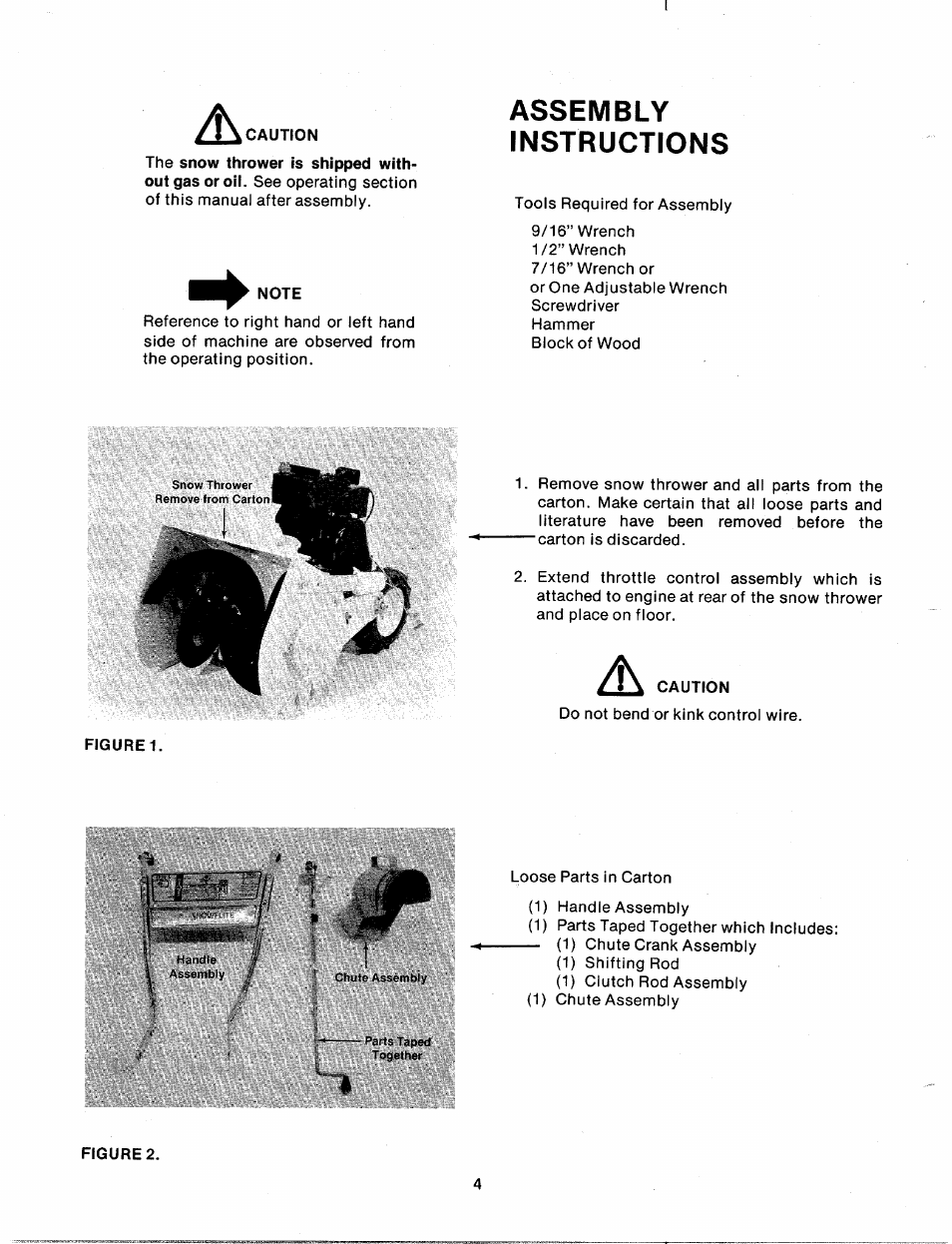 Caution, Note, Assembly | Instructions, A caution, Figure 1, Assembly instructions | MTD 310-430A User Manual | Page 4 / 27