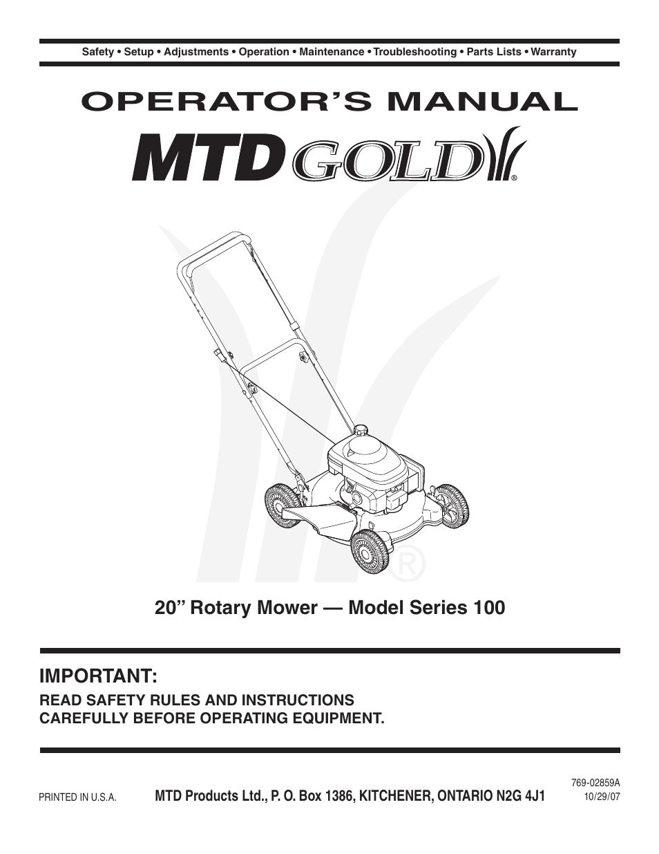 MTD 100 Series User Manual | 28 pages