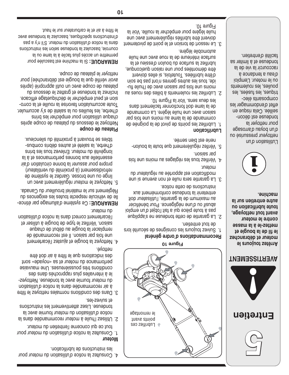 Entretien, Aver tissement | MTD 100 Series User Manual | Page 19 / 28