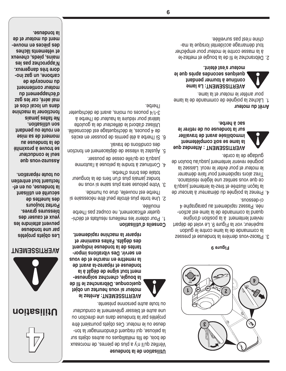 Utilisation, Aver tissement | MTD 100 Series User Manual | Page 20 / 28