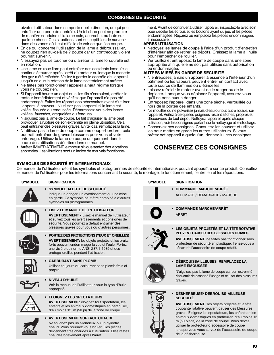 Conservez ces consignes | MTD Yard-Man YM90BC User Manual | Page 21 / 56