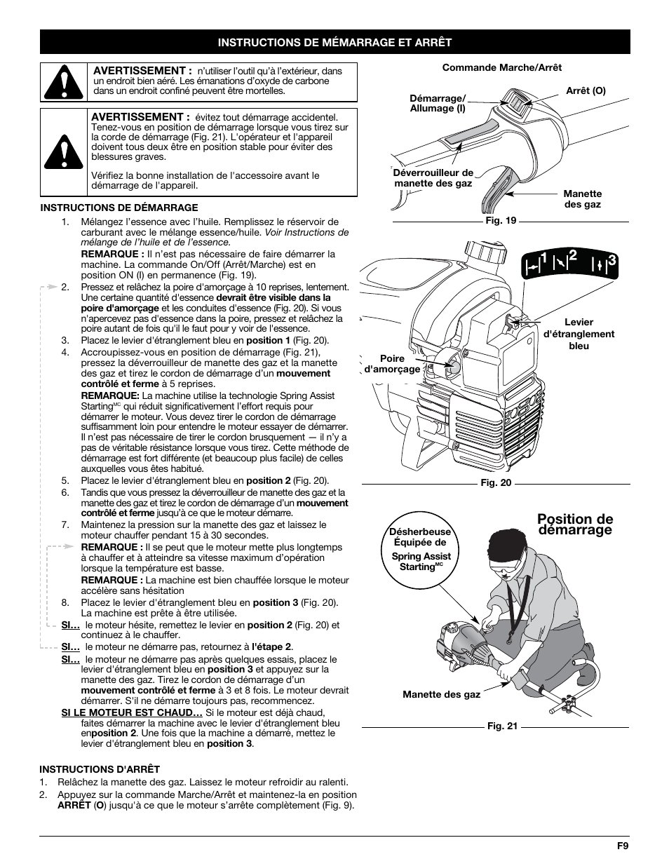 Position de démarrage | MTD Yard-Man YM90BC User Manual | Page 27 / 56