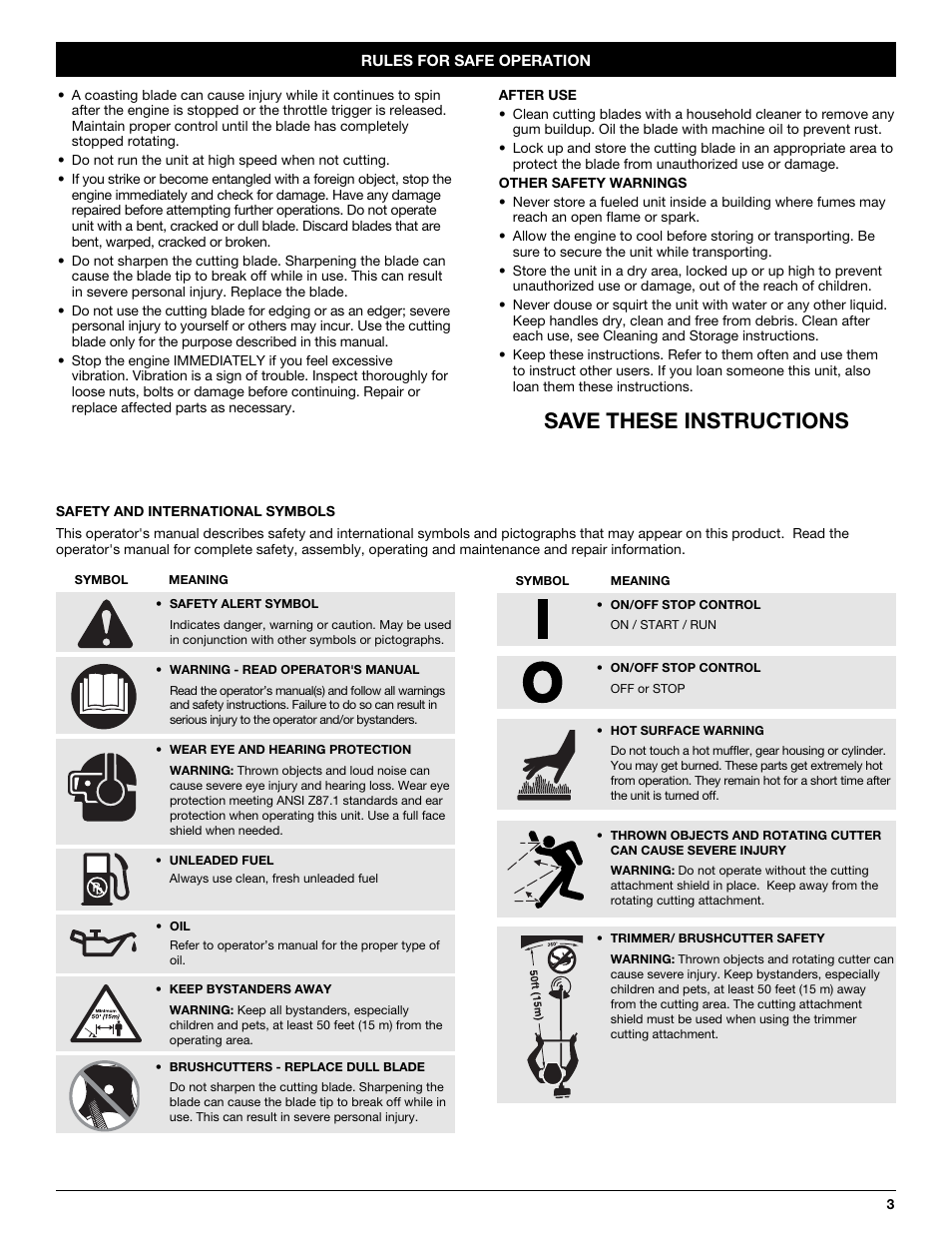 Save these instructions | MTD Yard-Man YM90BC User Manual | Page 3 / 56