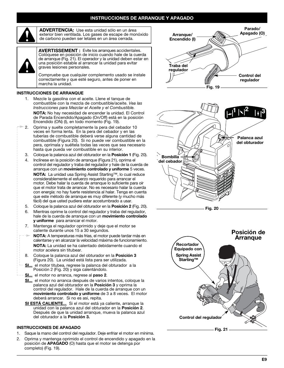 Posición de arranque | MTD Yard-Man YM90BC User Manual | Page 45 / 56