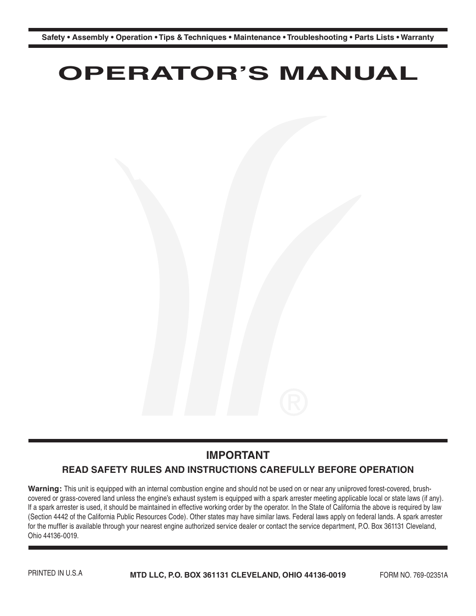 MTD 550 Series User Manual | 16 pages