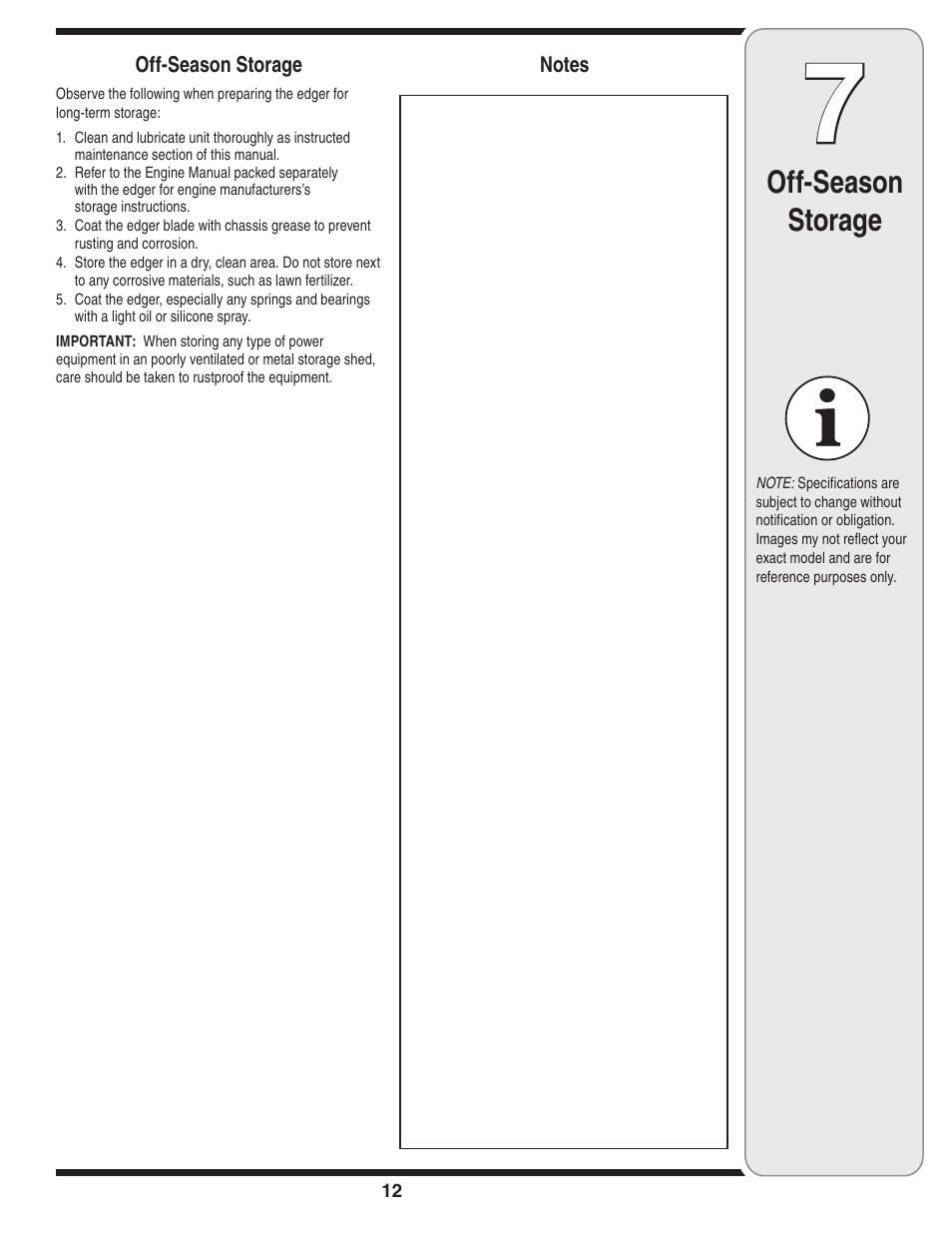 Off-season storage | MTD 550 Series User Manual | Page 12 / 16