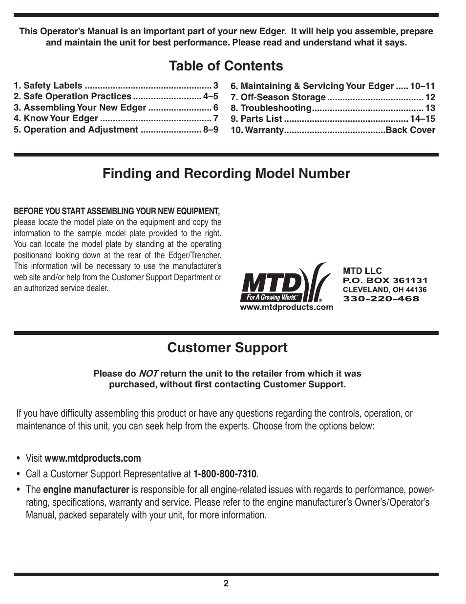 MTD 550 Series User Manual | Page 2 / 16