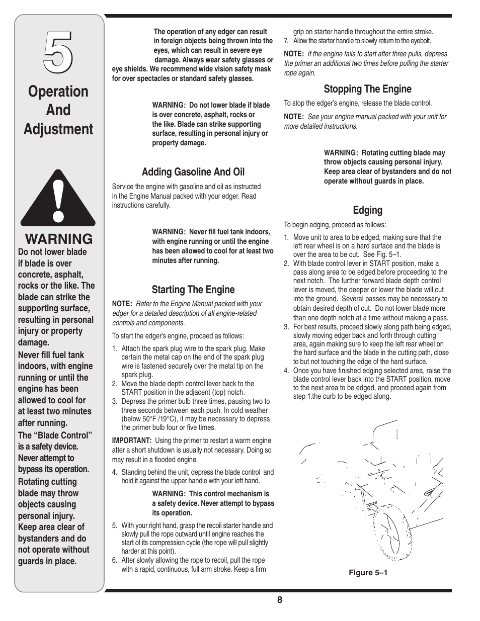 Operation and adjustment, Warning | MTD 550 Series User Manual | Page 8 / 16