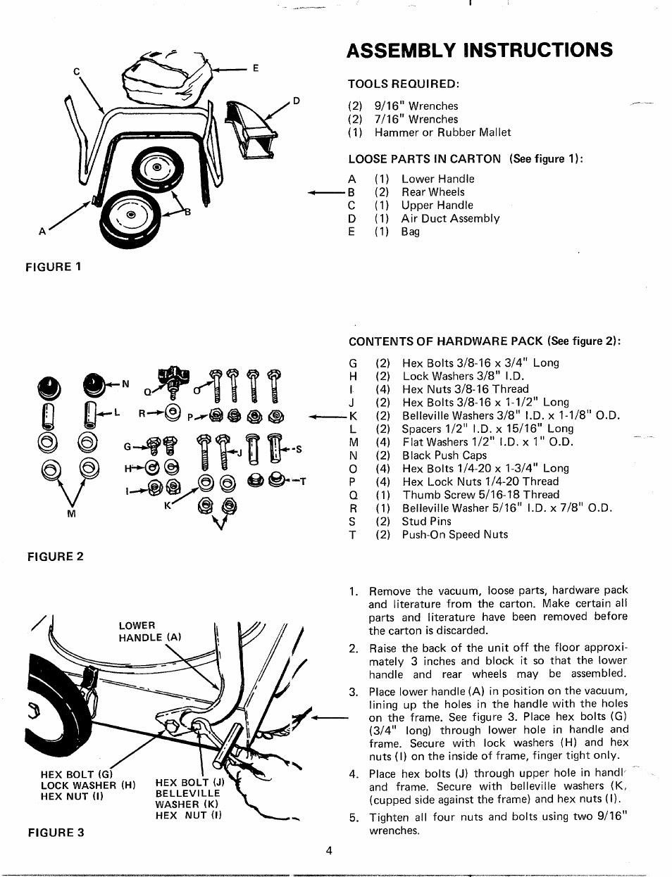 Assembly instructions, Tools required, Loose parts in carton (see figure 1) | MTD 246-660-000 User Manual | Page 4 / 12