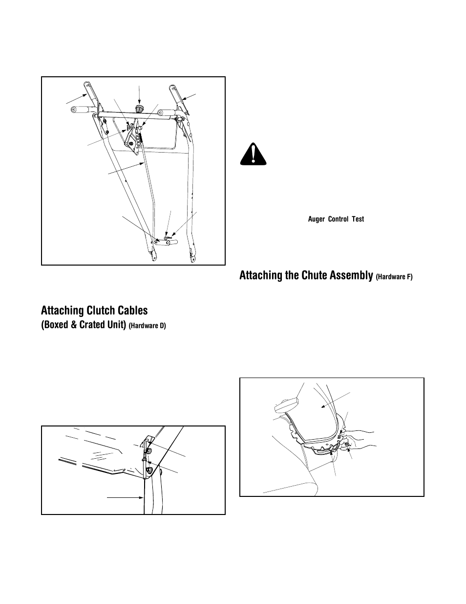 Attaching clutch cables, Attaching the chute assembly, Boxed & crated unit) | MTD 664G User Manual | Page 9 / 32