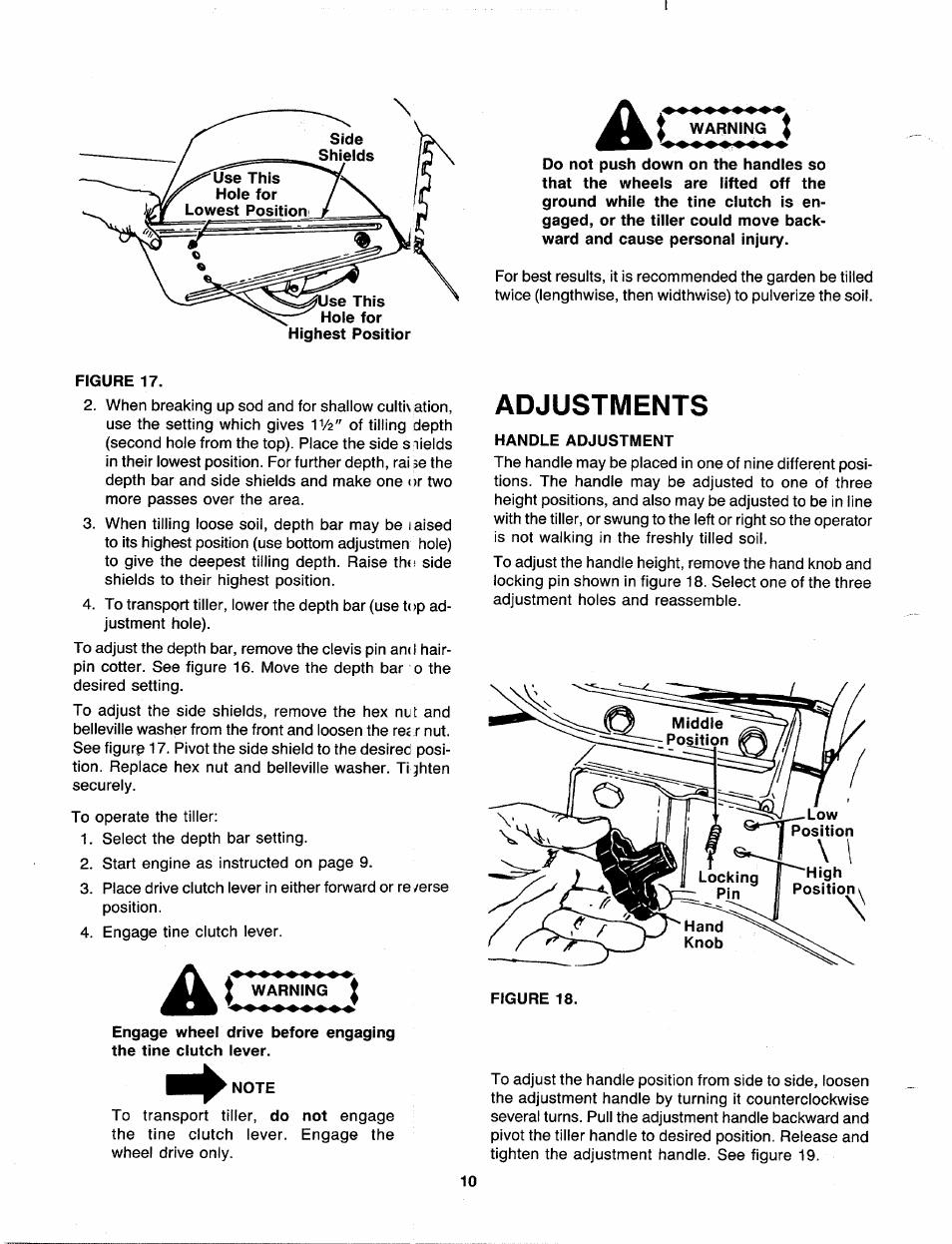 Note, Adjustments, Handle adjustment | MTD 216-406-000 User Manual | Page 10 / 24