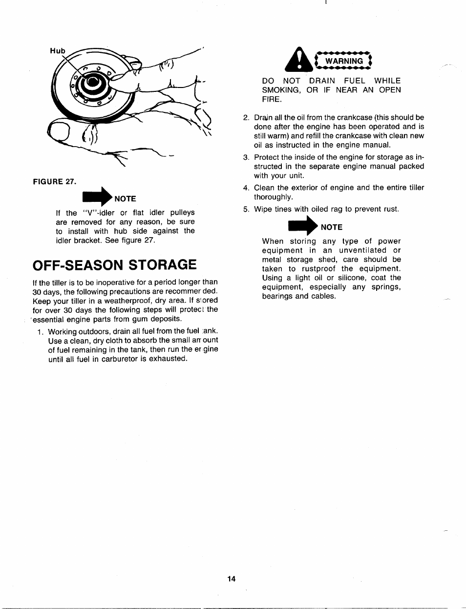 Off-season storage, Note, Ac wynjng | MTD 216-406-000 User Manual | Page 14 / 24