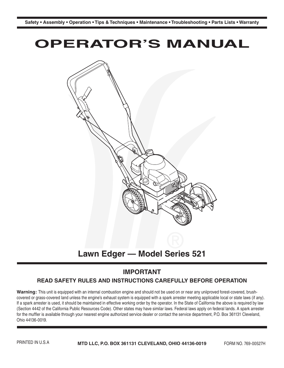 MTD Series 521 User Manual | 16 pages