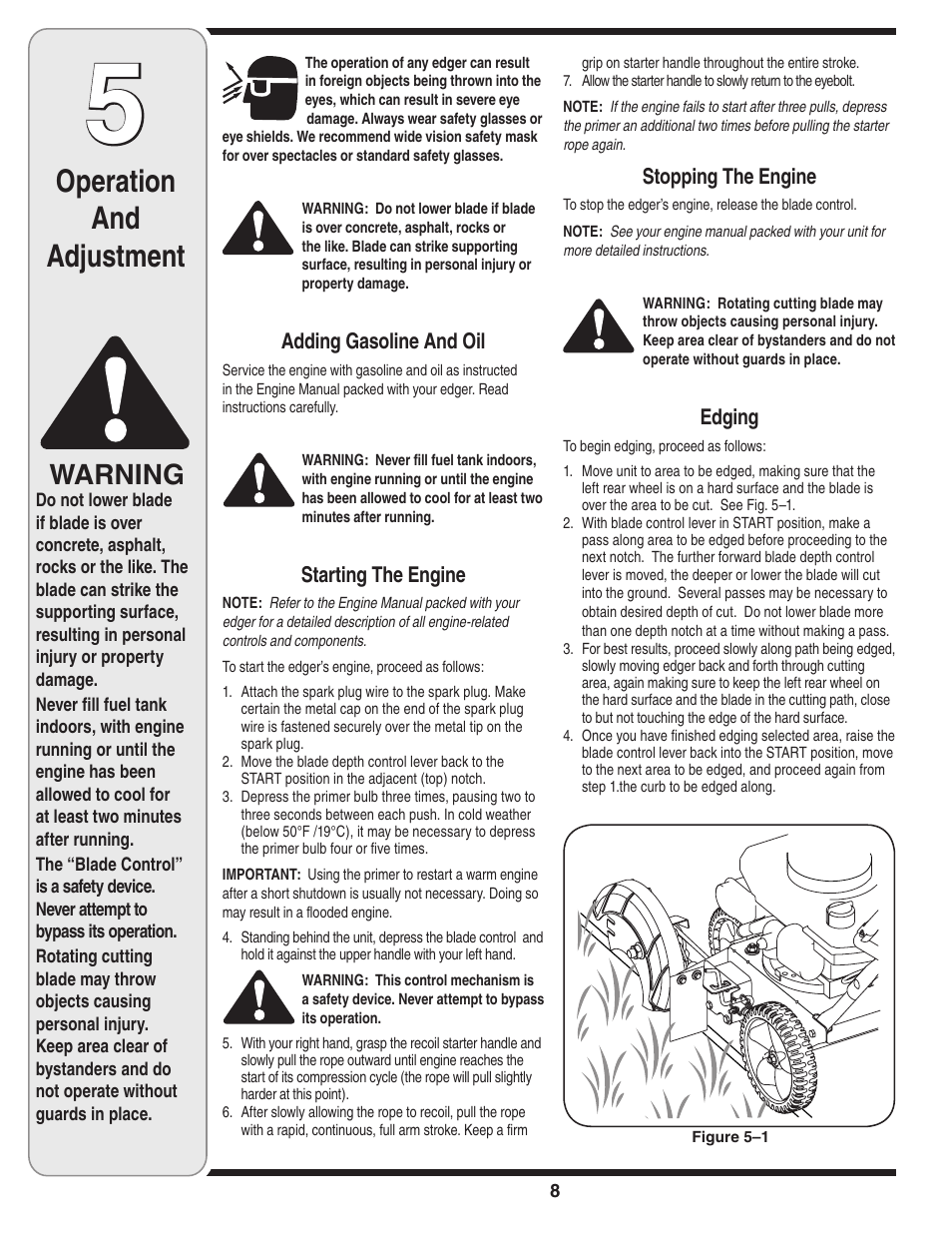 Operation and adjustment, Warning | MTD Series 521 User Manual | Page 8 / 16
