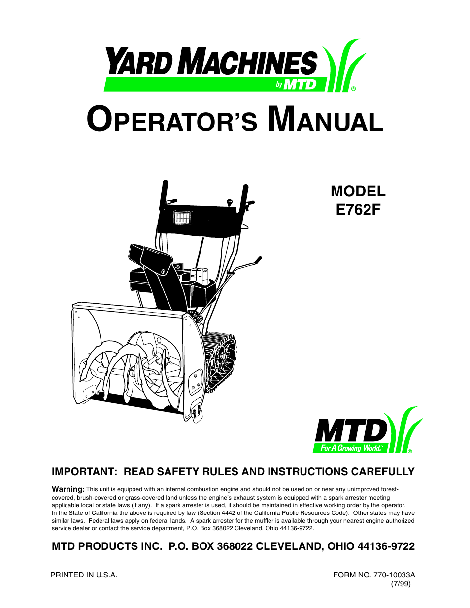 MTD E762F User Manual | 30 pages