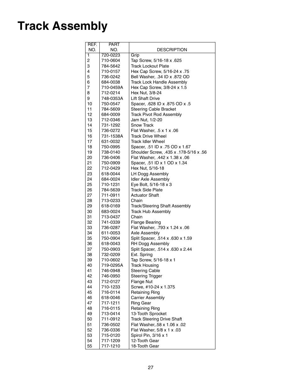 Track assembly | MTD E762F User Manual | Page 27 / 30