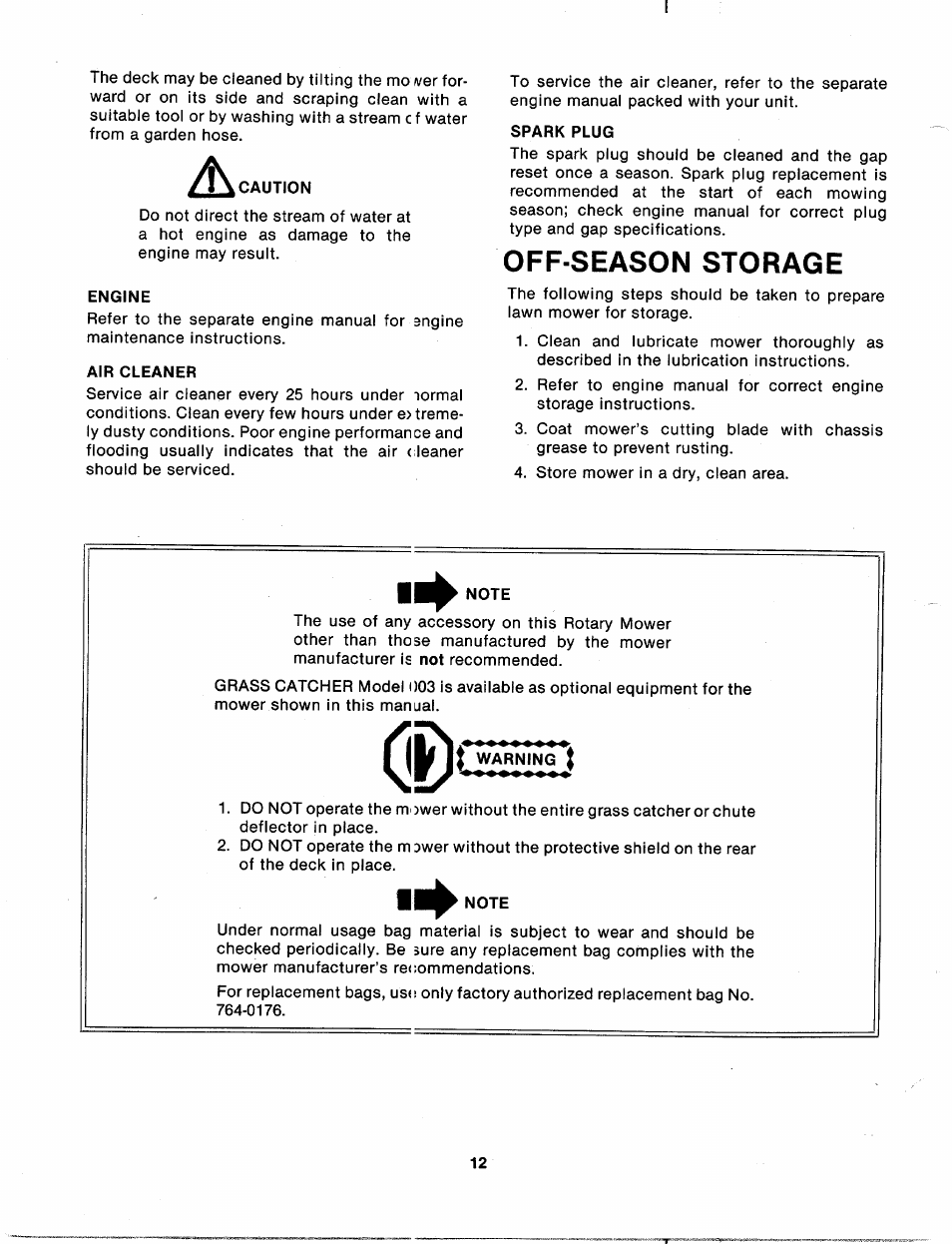 Off season storage, Off-season storage | MTD 113-050A User Manual | Page 12 / 16