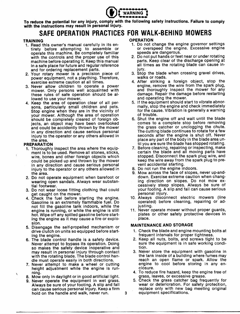 Safe operation practices for walk-behind mowers | MTD 113-050A User Manual | Page 3 / 16