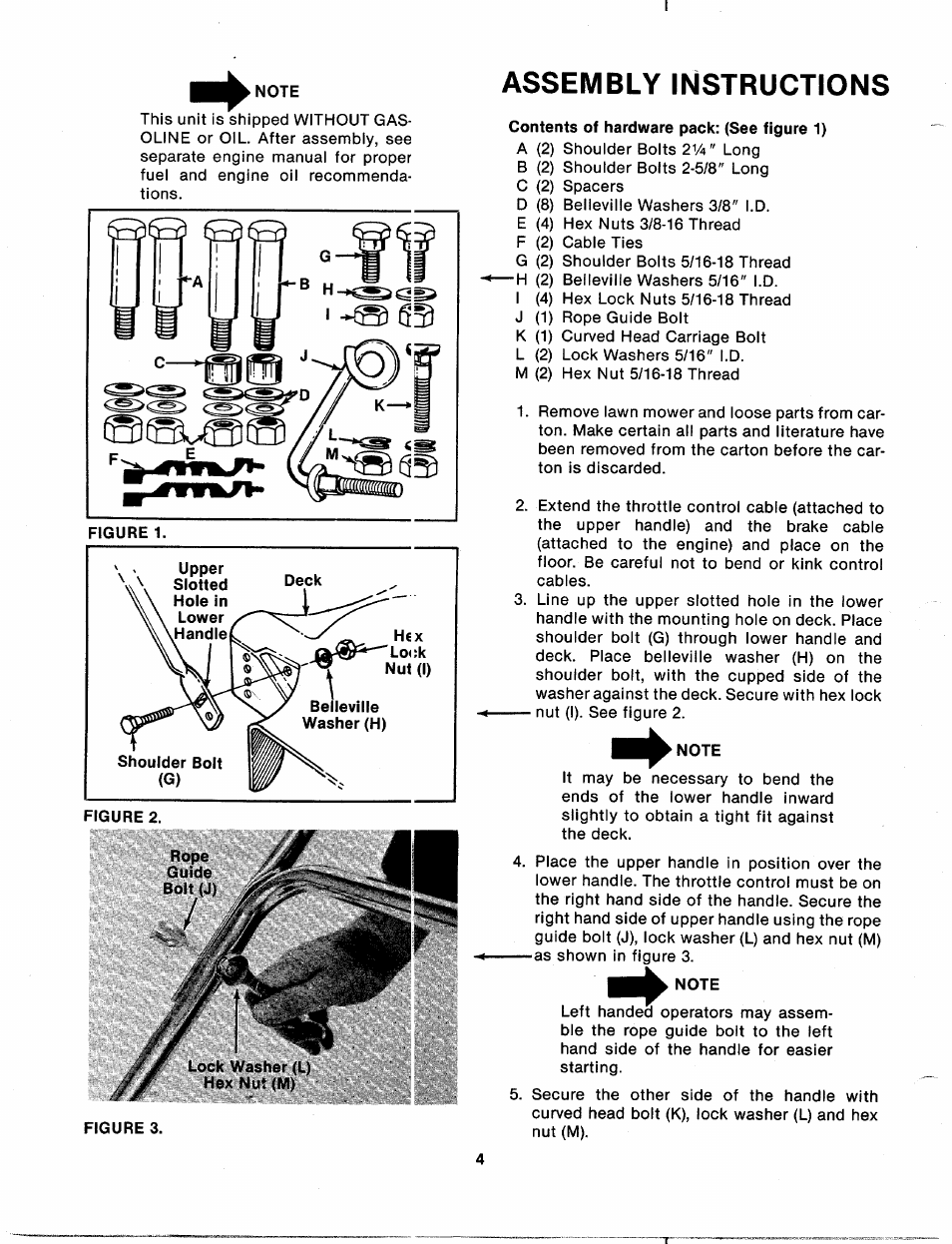 Note, Assembly instructions, Contents of hardware pack: (see figure 1) | MTD 113-050A User Manual | Page 4 / 16