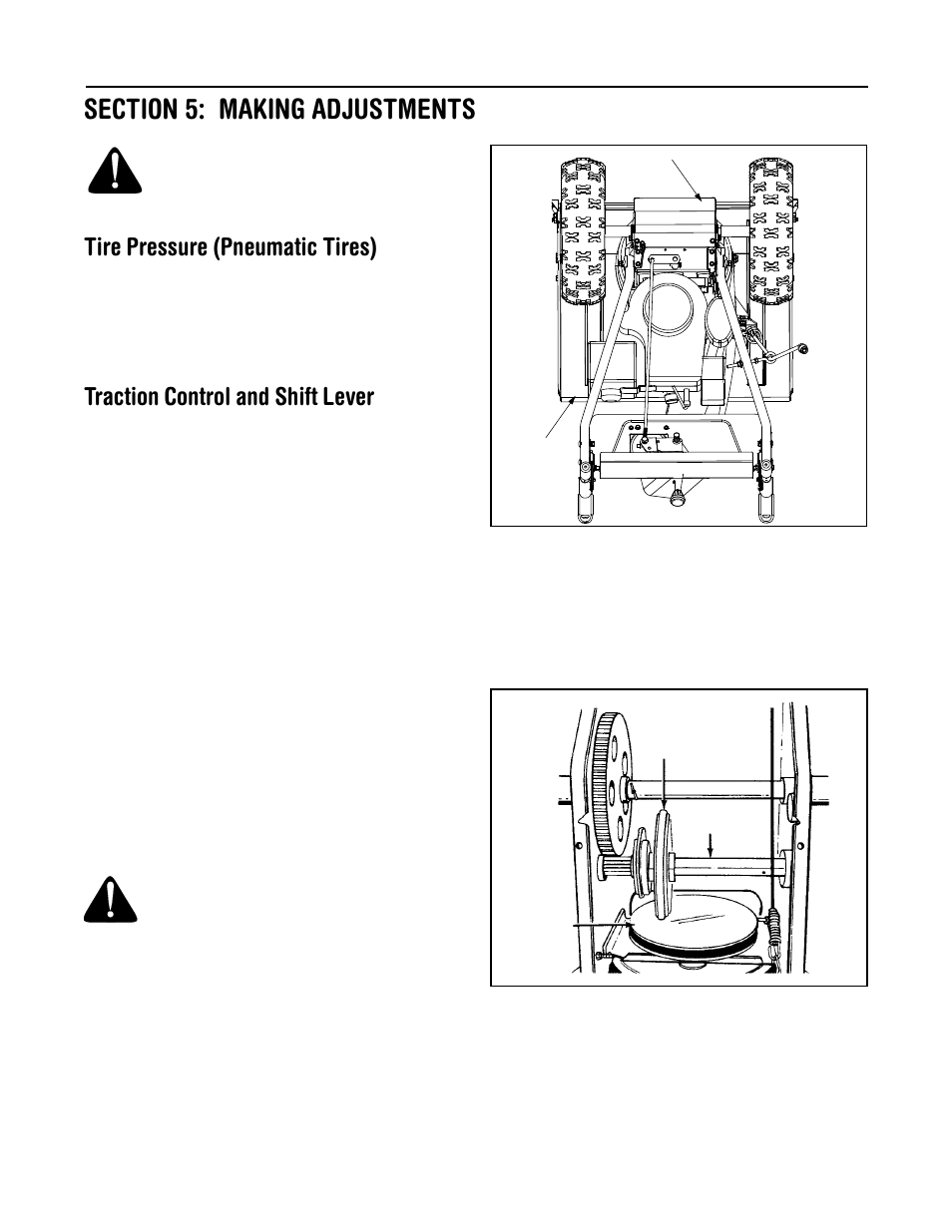 Tire pressure (pneumatic tires), Traction control and shift lever | MTD H660G User Manual | Page 11 / 24