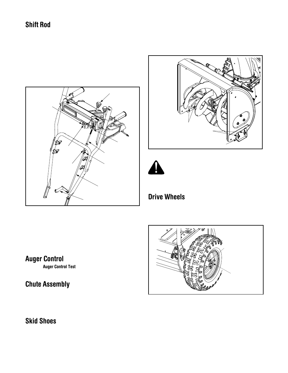 Shift rod, Auger control, Chute assembly | Skid shoes, Drive wheels | MTD H660G User Manual | Page 12 / 24