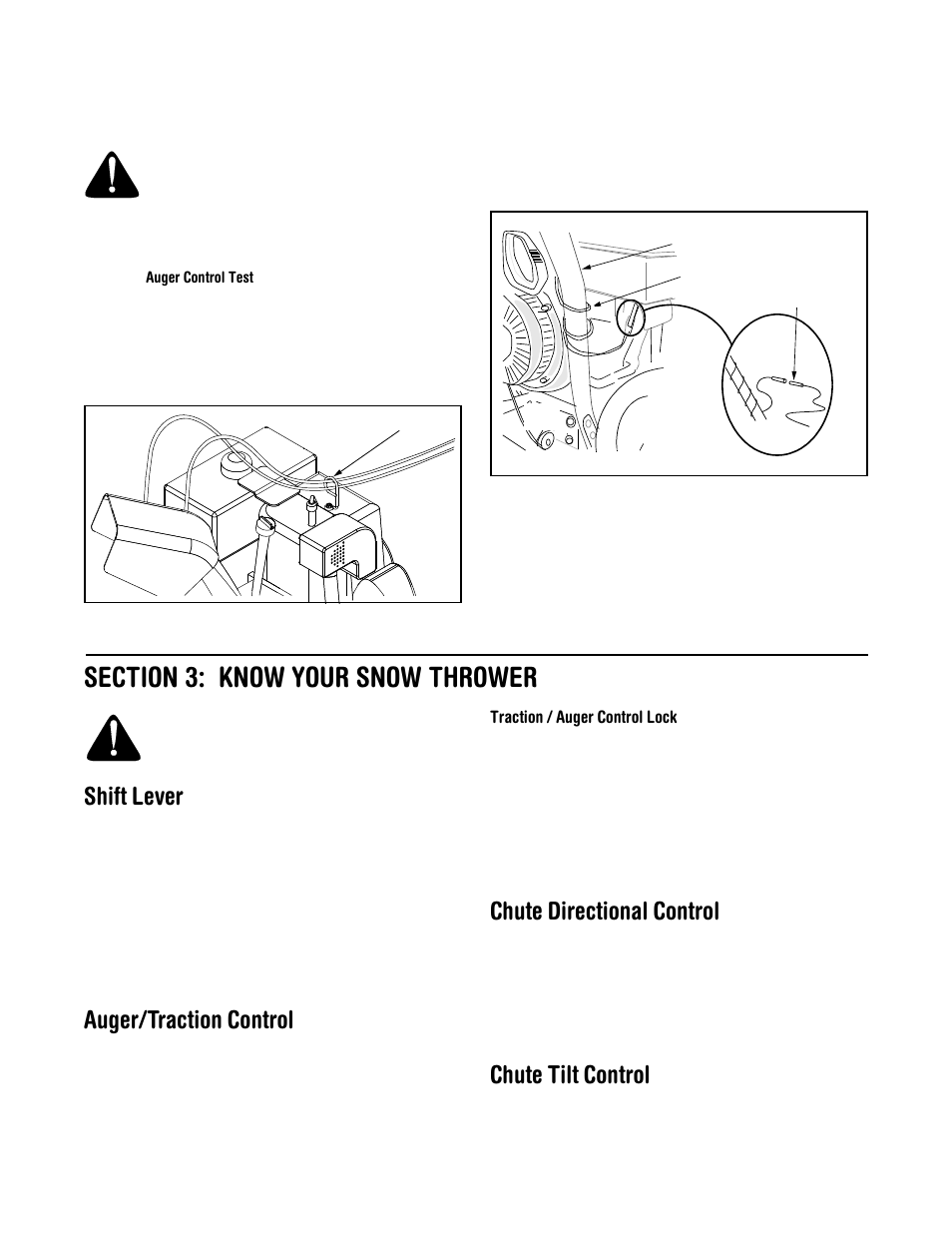 Shift lever, Auger/traction control, Chute directional control | Chute tilt control | MTD H660G User Manual | Page 6 / 24