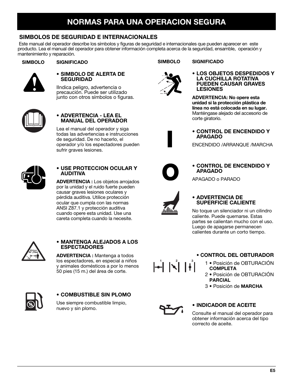 Normas para una operacion segura | MTD BL100 User Manual | Page 45 / 64