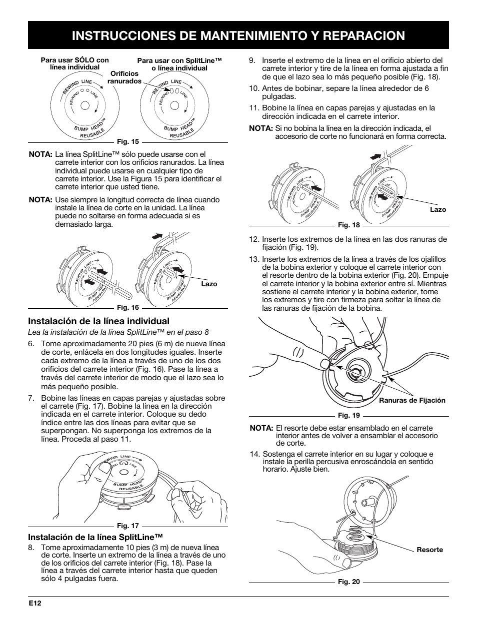 Instrucciones de mantenimiento y reparacion | MTD BL100 User Manual | Page 52 / 64