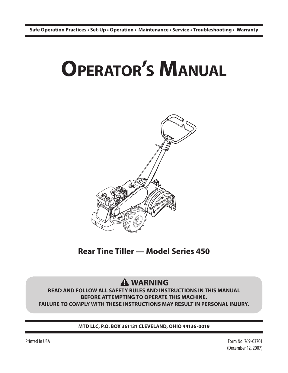 MTD 450 Series User Manual | 20 pages