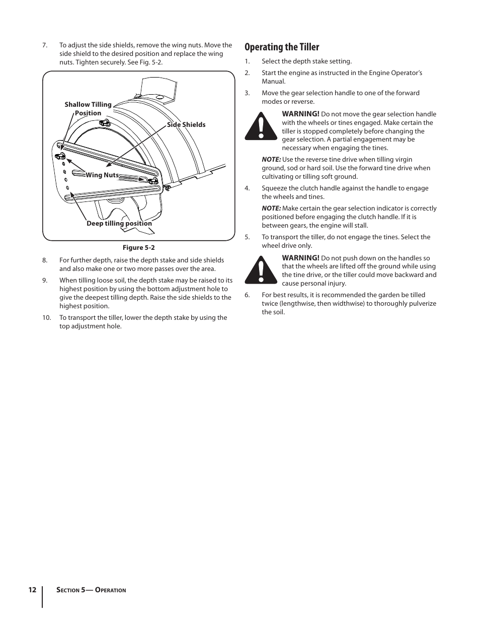 Operating the tiller | MTD 450 Series User Manual | Page 12 / 20