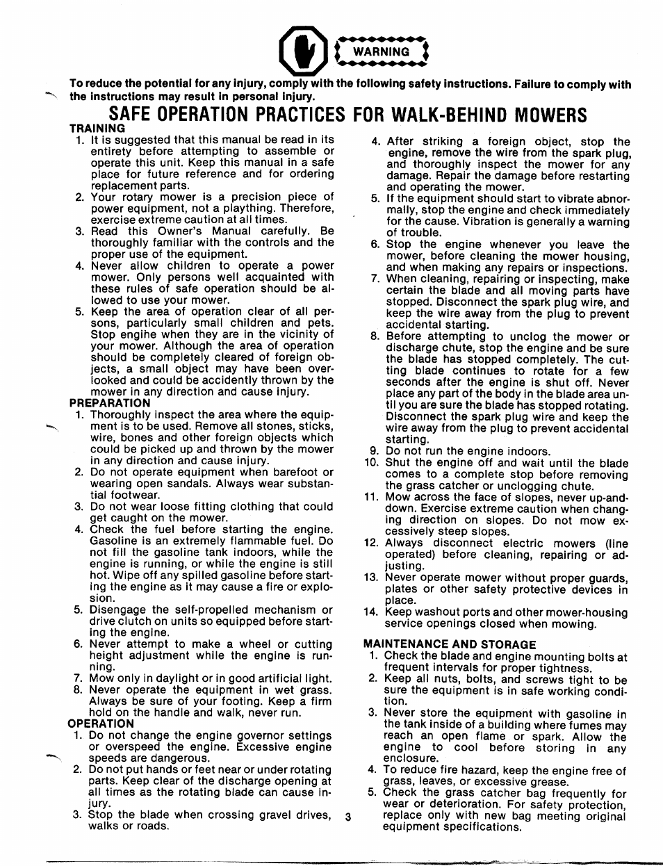 For walk-behind mowers, Safe operation practices | MTD 112-671A User Manual | Page 3 / 12