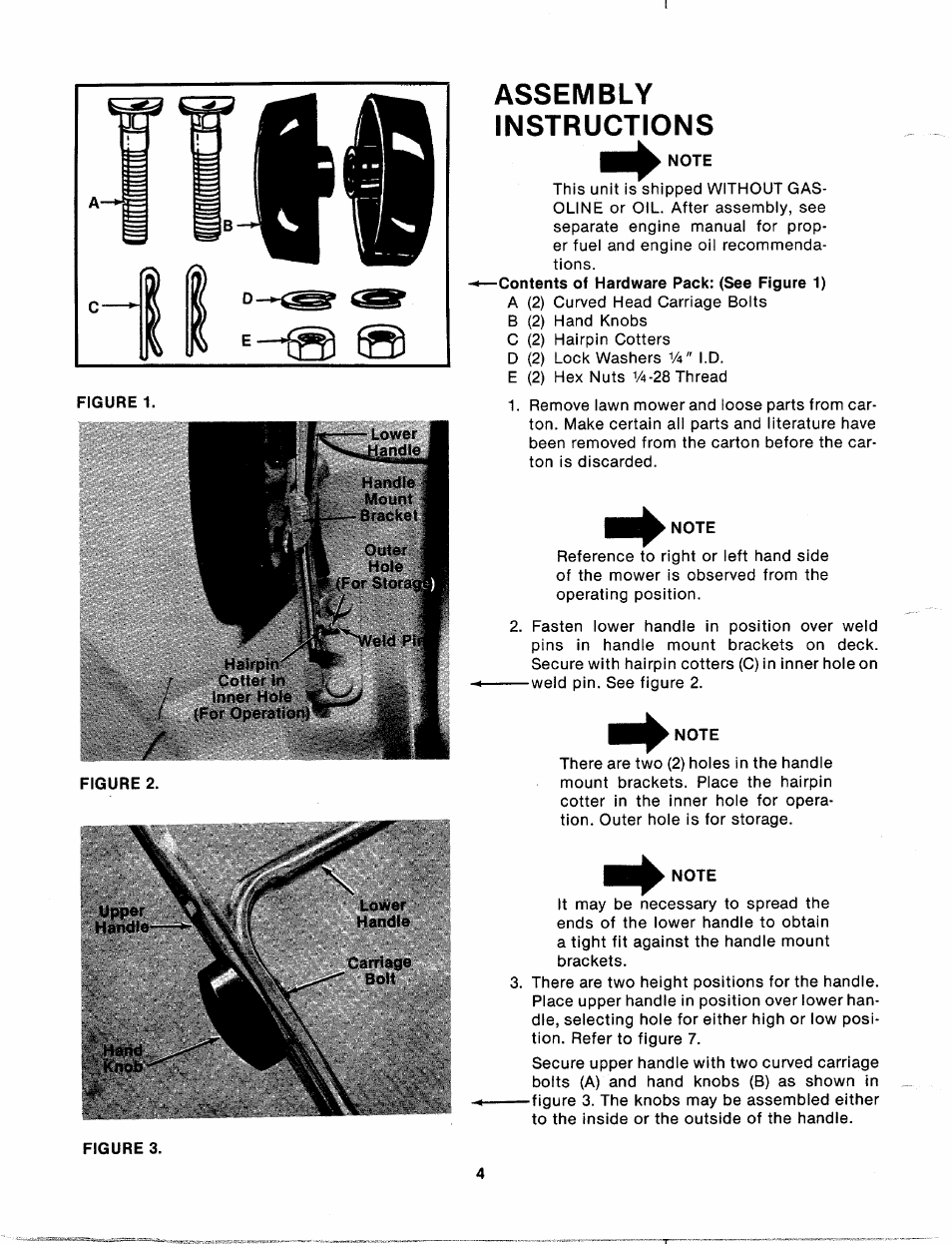 Assembly, Instructions, Note | Assembly instructions | MTD 112-671A User Manual | Page 4 / 12