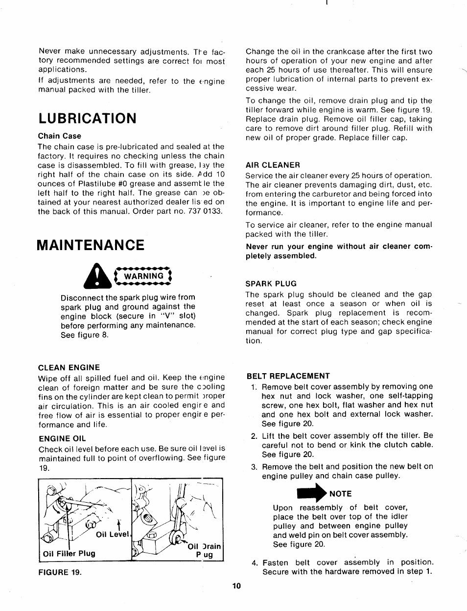 Lubrication, Maintenance | MTD 216-031-000 User Manual | Page 10 / 16