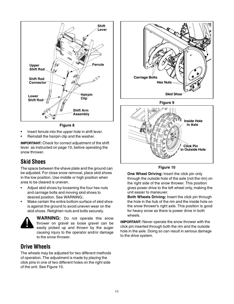 Skid shoes, Drive wheels | MTD 31AE640F352 User Manual | Page 11 / 24