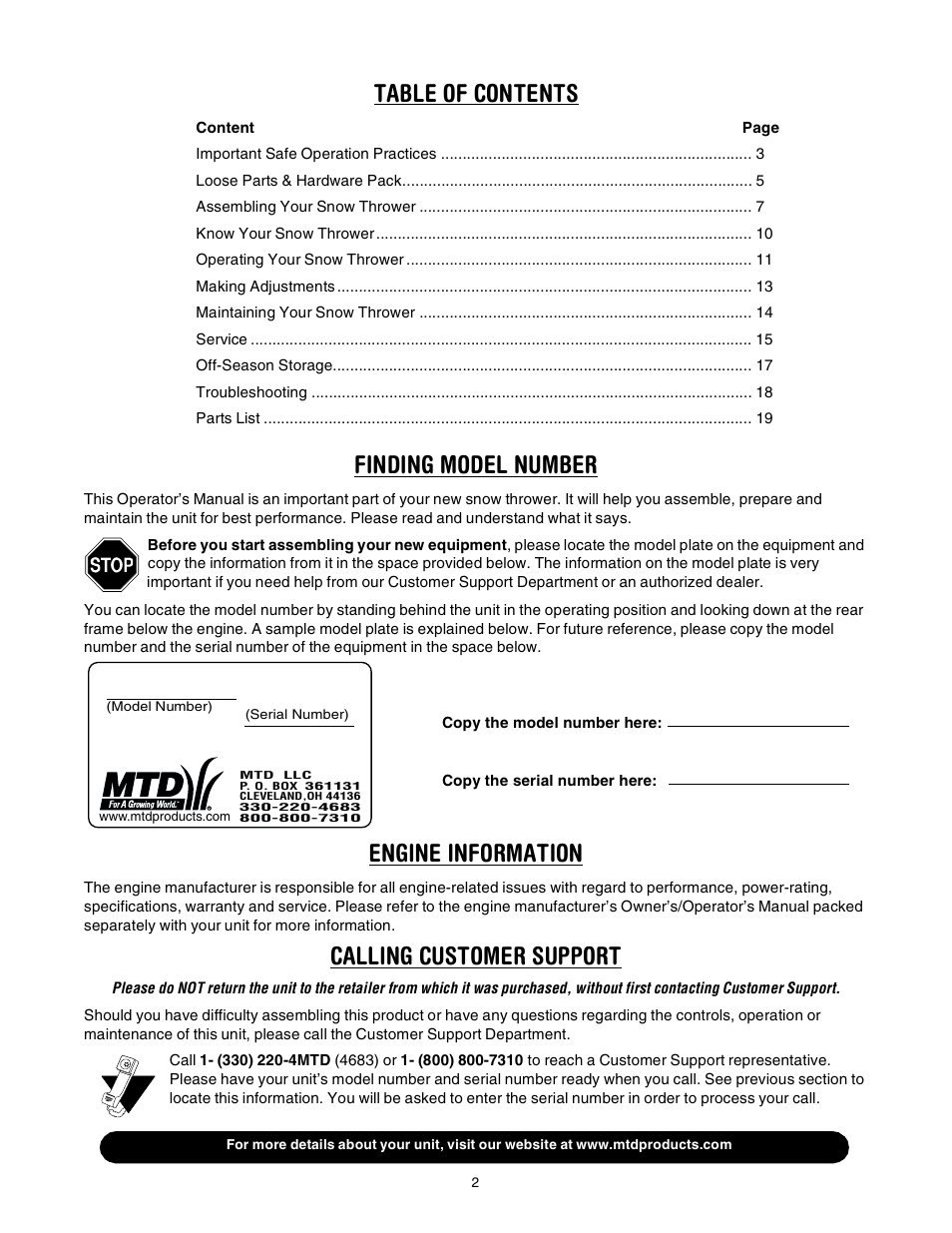 MTD 31AE640F352 User Manual | Page 2 / 24